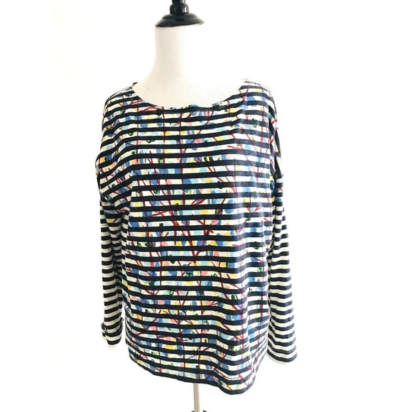 J Crew | Michael De Feo Striped T-shirt Size S Blue Floral Crewneck Long Sleeves - Picture 7 of 11
